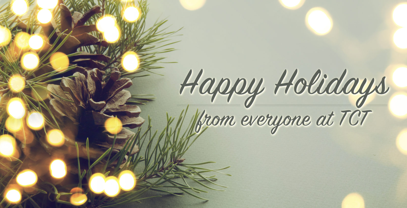 pine needles and lights with the words Happy Holidays from Everyone at TCT