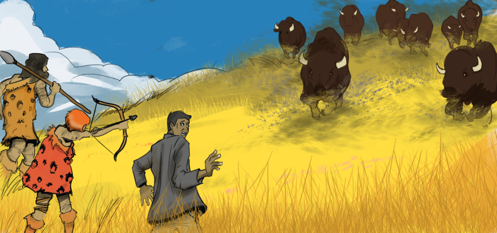 cartoon of stone age men hunting bison | compliance software tools increase company risk