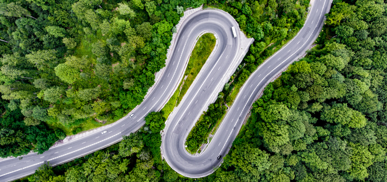 aerial view of a road winding through a forest | compliance management case study