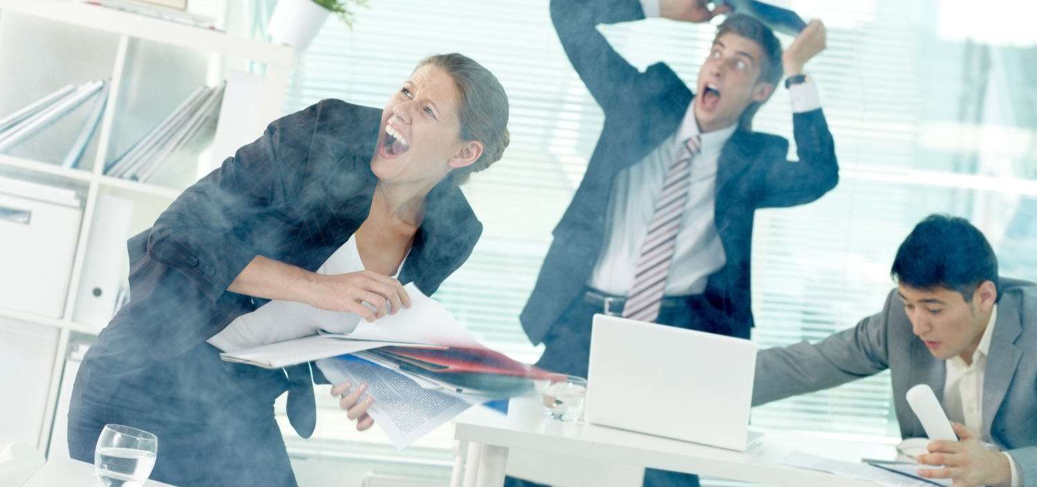terrified office workers panicking in smoky office | protect your customers’ data