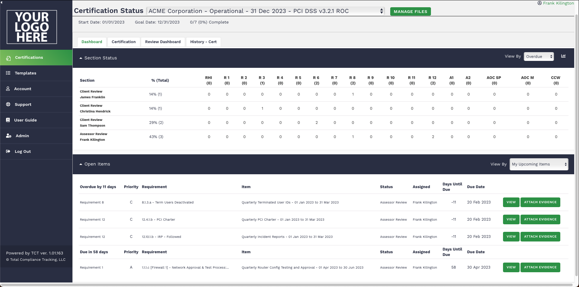 Screenshot of TCT Portal's Operational Mode