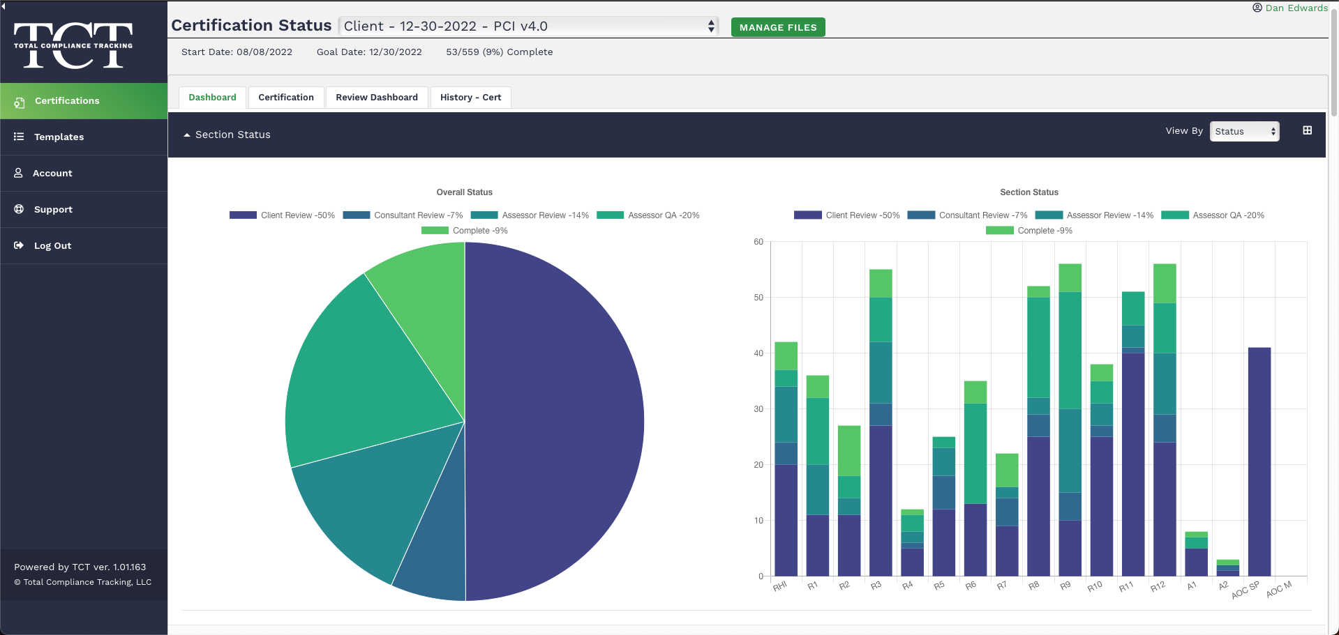 Screenshot of TCT Portal's Status View