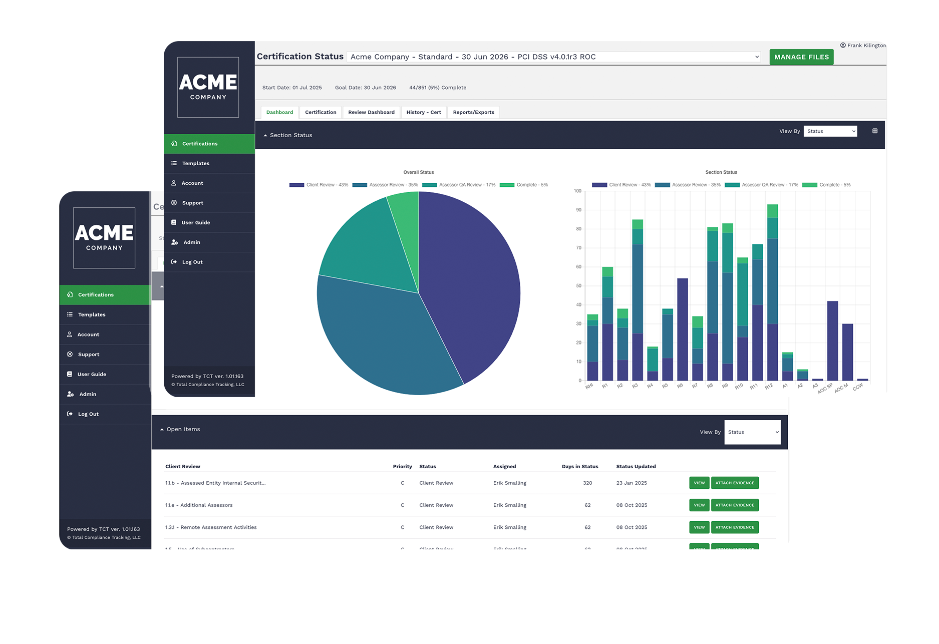Screenshots of the TCT Portal